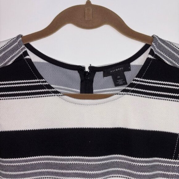 Halogen Women’s Medium Black White Striped Sleeveless Dress Back Zipper Classic - Picture 3 of 10